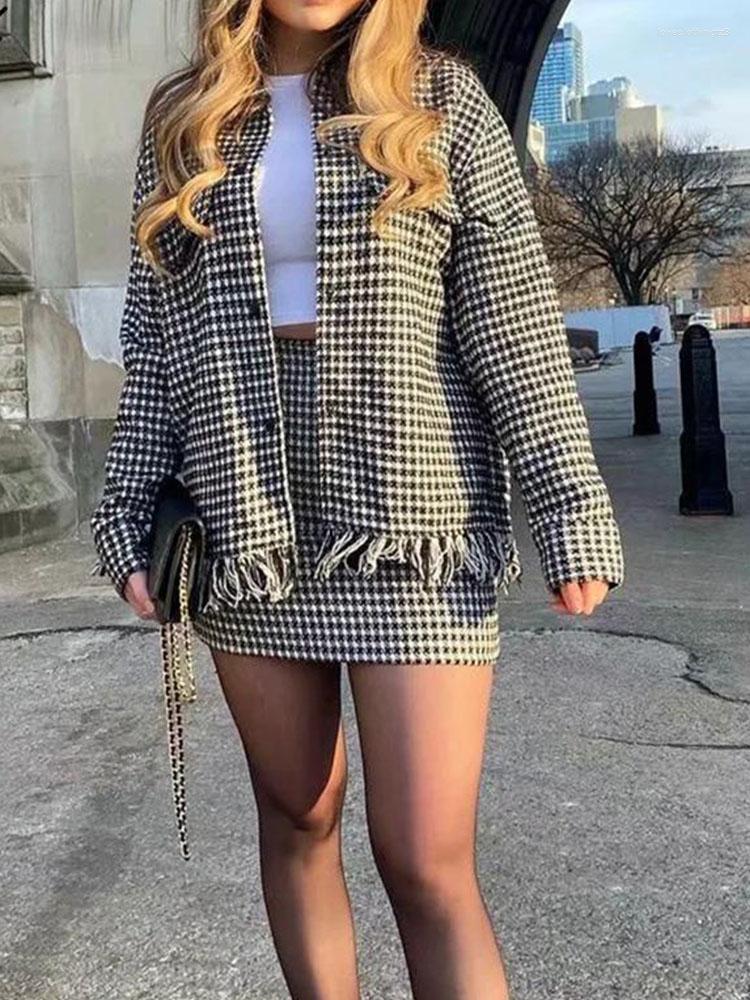 

Skirts Icclek Women' Jacket Houndstooth Faldas Mujer High Waist A Line Female Slim Bodycon Sexy Skirt Office Outfit Workwear