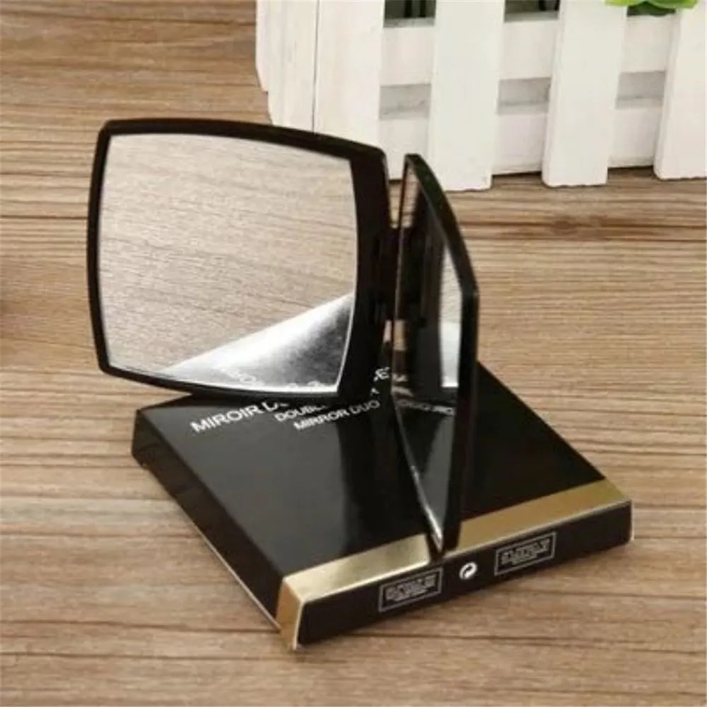 

Compact Folding Mirrors Women Fashion Designer Black Portable Makeup Mirror Smooth Double-Sided Cosmetic Mirrors For Travel Make Up Tools