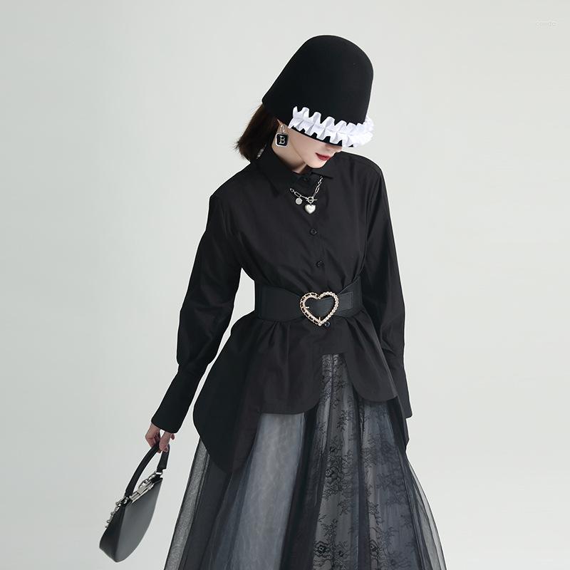 

Women' Blouses Zhongchuang Rizhen 2023 Designer Irregular Circular Arc Super Wide Hem Shirt Women Loose, Black