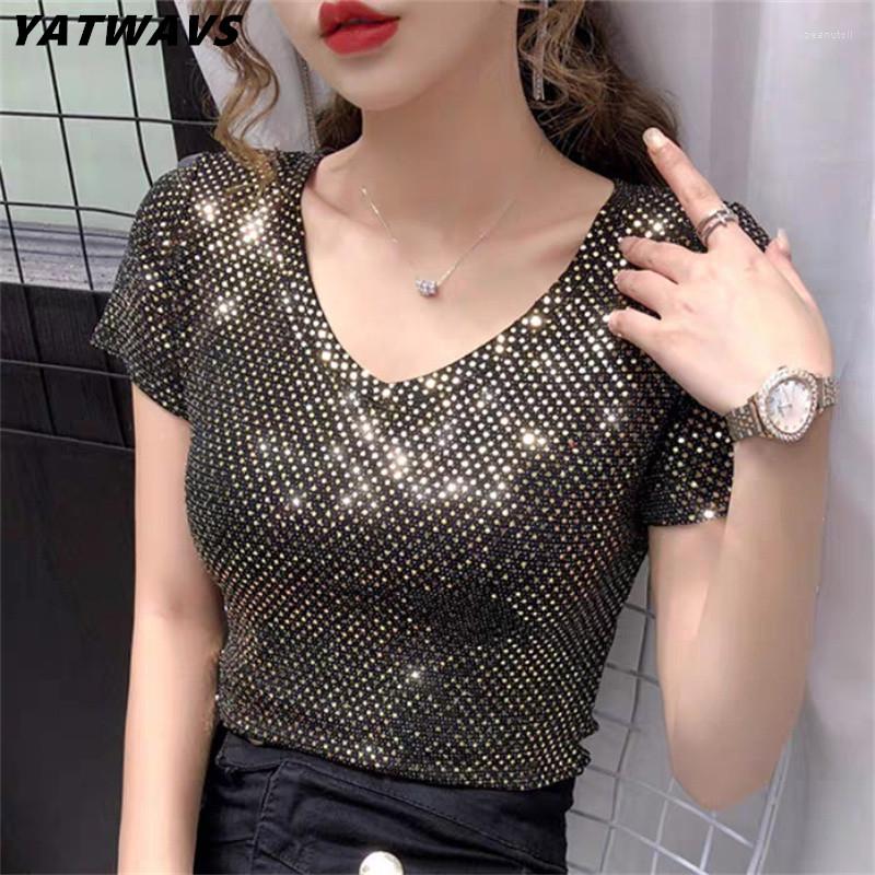 

Women' T Shirts Summer European Clothes T-Shirt Fashion Luxury Shiny Sequins Women Tops Short Sleeve Streetwear Gorgeous Girl Shirt Tees, Green