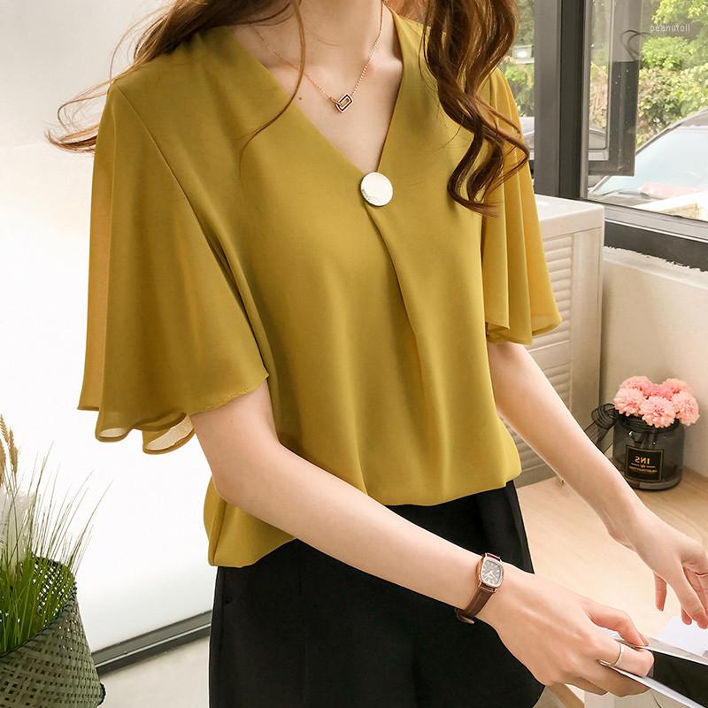 

Women's Blouses QNPQYX Fashion Women's Shirts V-Neck Button Loose Batwing Sleeve Chiffon Shirt All-match Female Korean Casual Solid, Pink