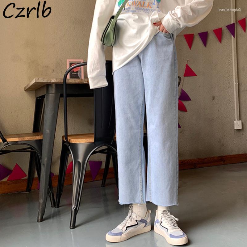 

Women' Jeans Ankle-length Women Straight All-match Loose Female Autumn High Waist Pockets Fashion Students Korean Style Daily, Light blue