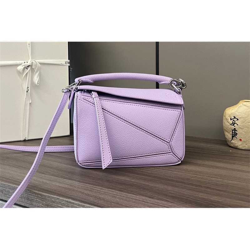 

Luxury Loews Handbag l Yiwei's Puzzle Cowhide Litchi Pattern Plain Geometric Spliced Mini High Quality Zc, Lilac colour