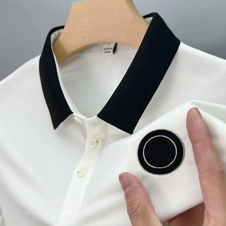 

tiger embroidery loose polo shirt Men's summer short-sleeved T shirt large yards lapel black and white