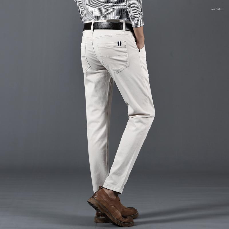 

Men's Pants 6 Colors 98% Cotton Casual Men 2023 Classic Style Straight Loose Mid Waist Elastic Trousers Male Brand Clothes, 968-beige