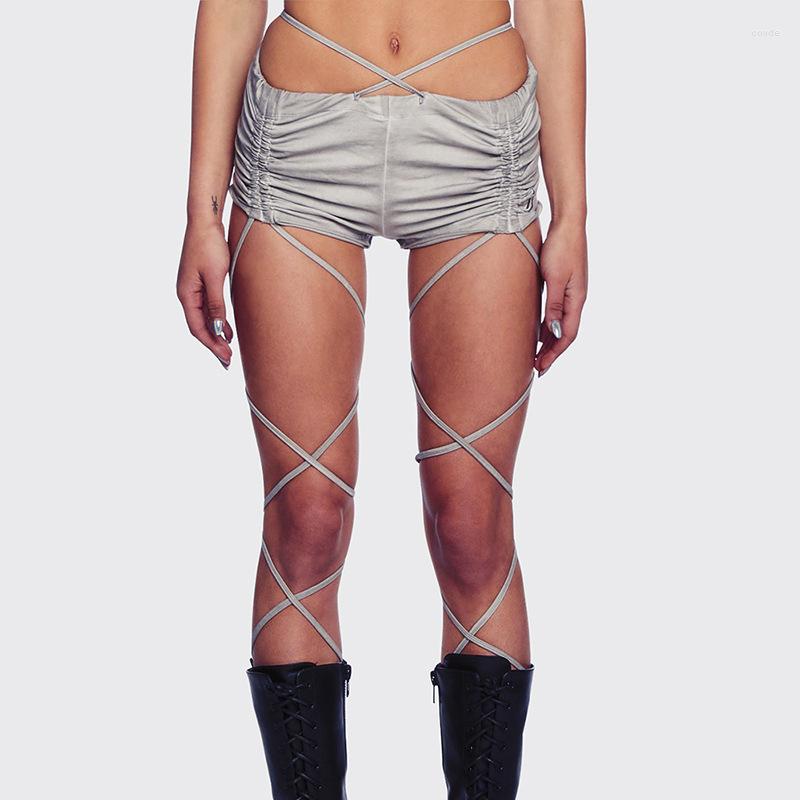 

Women' Shorts Cyber Gothic Bandage Sexy Women Y2k Punk Drawstring Ruched Low Waist Bottoms Streetwear Skinny Festival Outfits, Grey