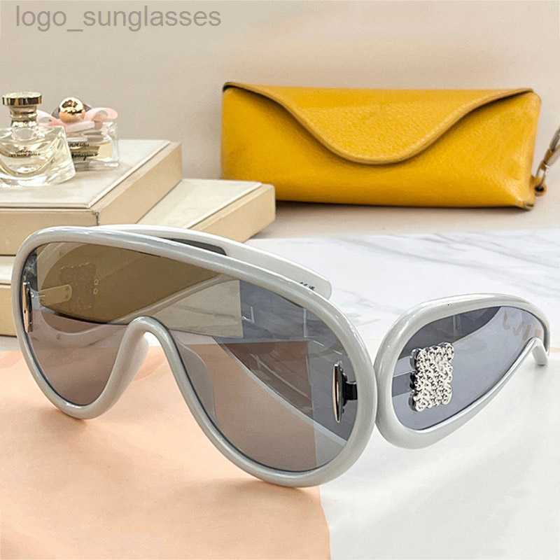 2024 Designer Wave Mask Sunglasses LW40108I Silver Lens Oval Large Frame Glasses Womens Designer Acetate Fiber Mask Sunglasses Casual Shiny Glass-image-875125194