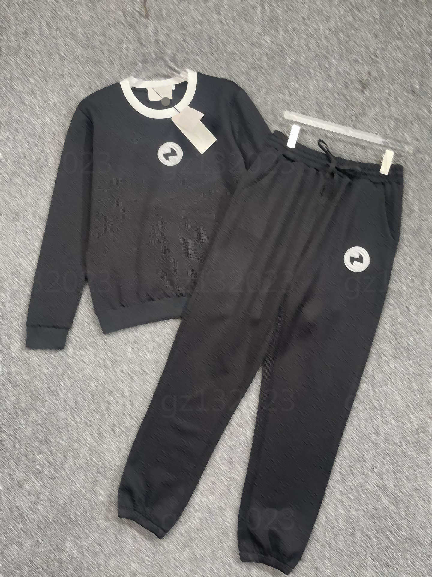 

Casual Designers Two Piece Pants Women Jacquard Fabric Color-blocking Neckline Elasticated Waist Winter Set Crew Neck Designer Fashion Tracksuits