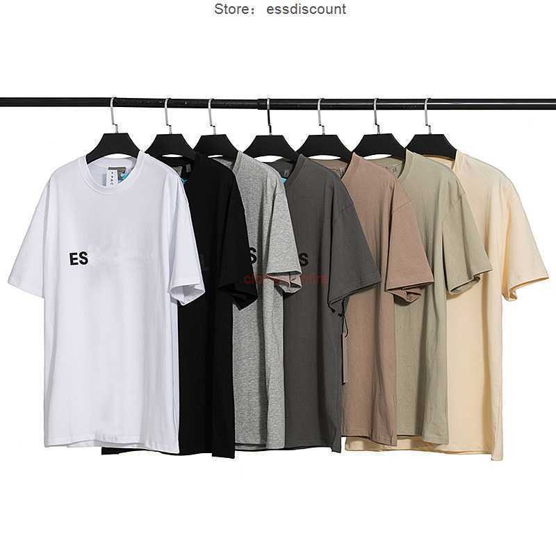 

Double Thread Ess Mens T Shirt Three Dimensional Letter Short Sleeve T-shirt Fog European Loose Men's And Women's Base Shirts, Coffee
