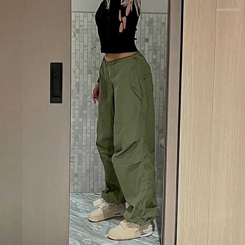 

Women' Pants Baggy Wide Leg Sweatpants Women Vintage Y2K Punk Streetwear Joggers Solid Low Waist Drawstring Trousers Casual Cargo White, Green