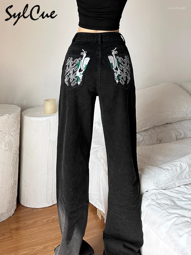 

Women' Pants Sylcue Classic All-Match Leisure Street Travel Commuting Trend Personalized Printing Young Women' Full-Season Straight, Black