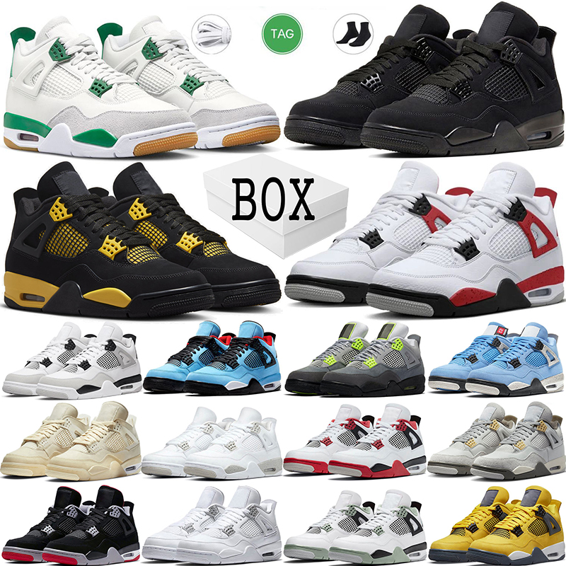 

pine green jumpman 4s basketball shoes 4 black cat thunder 2023 Military Black red cement photon dust Cactus Jack sail White Oreo men women trainer sneakers with box, Item 30