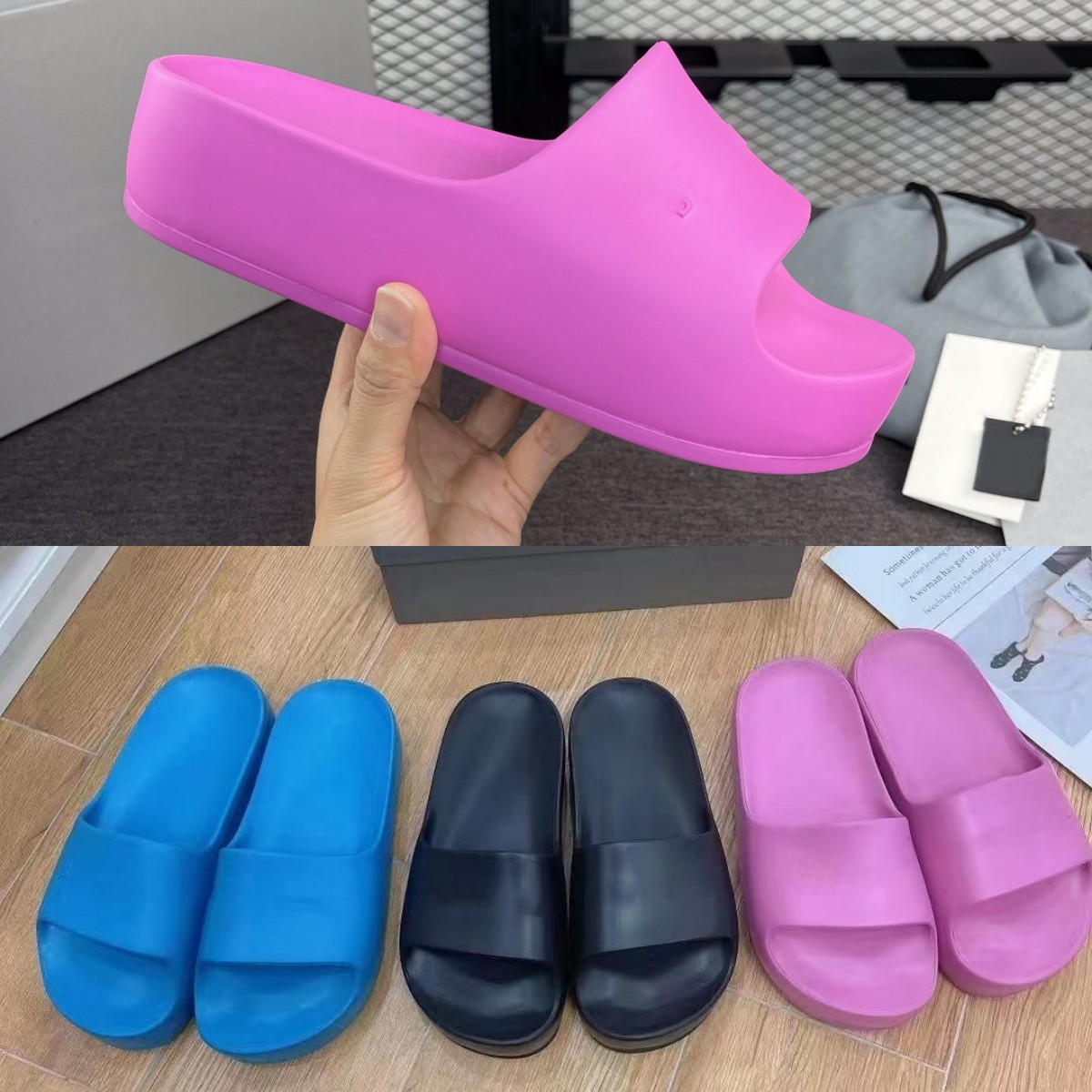 

Paris Chunky Womens Rubber Platform Slippers 35-42 Lady Girl LOGO Sandals Summer Shoes Pool Slides Designer Sandal Foam Wedges Brands letter Flip-flops Slip Mules, 053001-1