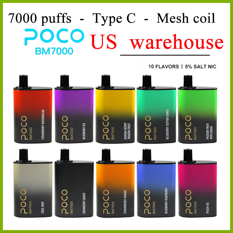 

Poco BM 7000 puffs mesh coil Electronic Cigarette Disposable vape with 850mah type c battery and 17ml cartridge pod US warehouse 10 flavors