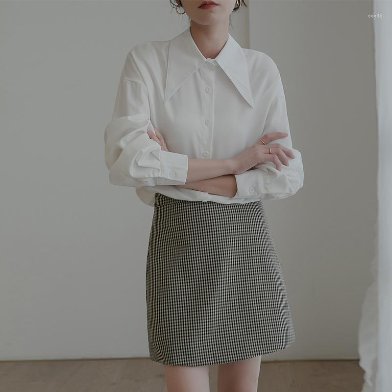 

Women' Blouses Women White Pointed Collar Shirt Solid Color Full Sleeve Safari Style Spring Summer Temperament Lightweight Lq22