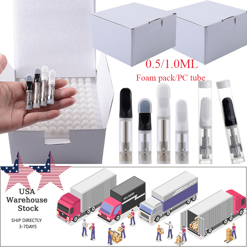 

USA Warehouse Stock 0.5ml 1.0ML Atomizers Black White Box Package Screw In Disposable Vapes Pen Directly Ship Vape Cartridges 510 Thread E Cigarette Th205 PC Tube