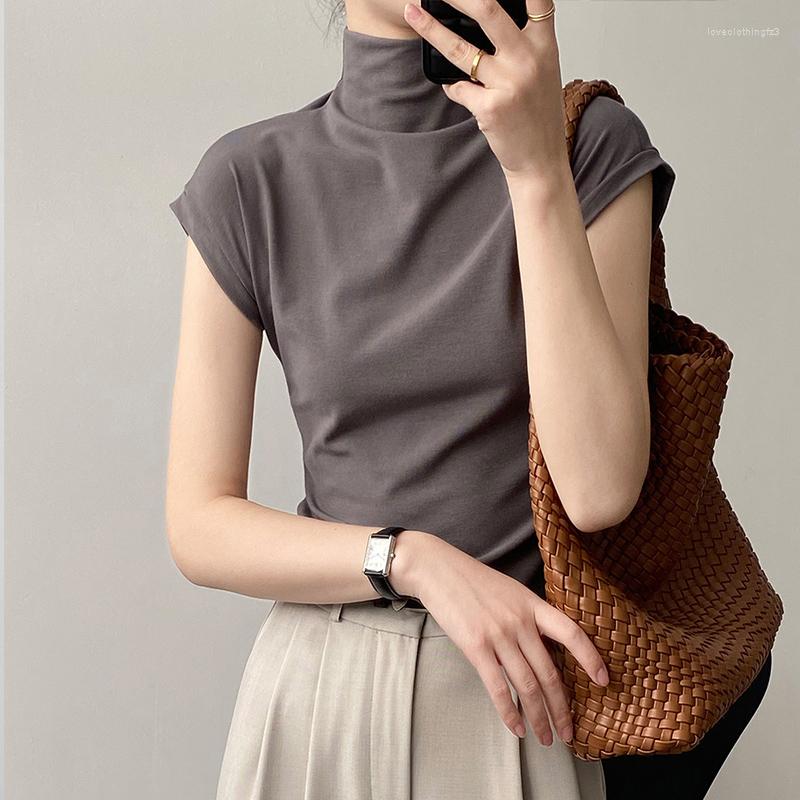 

Women's T Shirts 2023 Spring Summer Women's T-Shirt Half High Neck Korean Loose Short Sleeve Top 673, Black