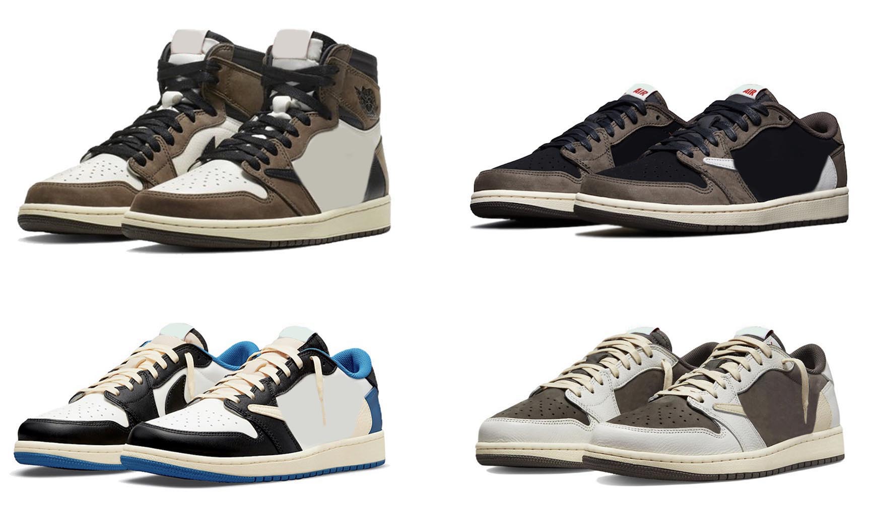 

2023 Authentic 1 High Fragment Outdoor Shoes Cactus Jack Low OG Reverse Mocha Olive Black Phantom Men Women Sports Sneakers With Original box Size US7-13, 17