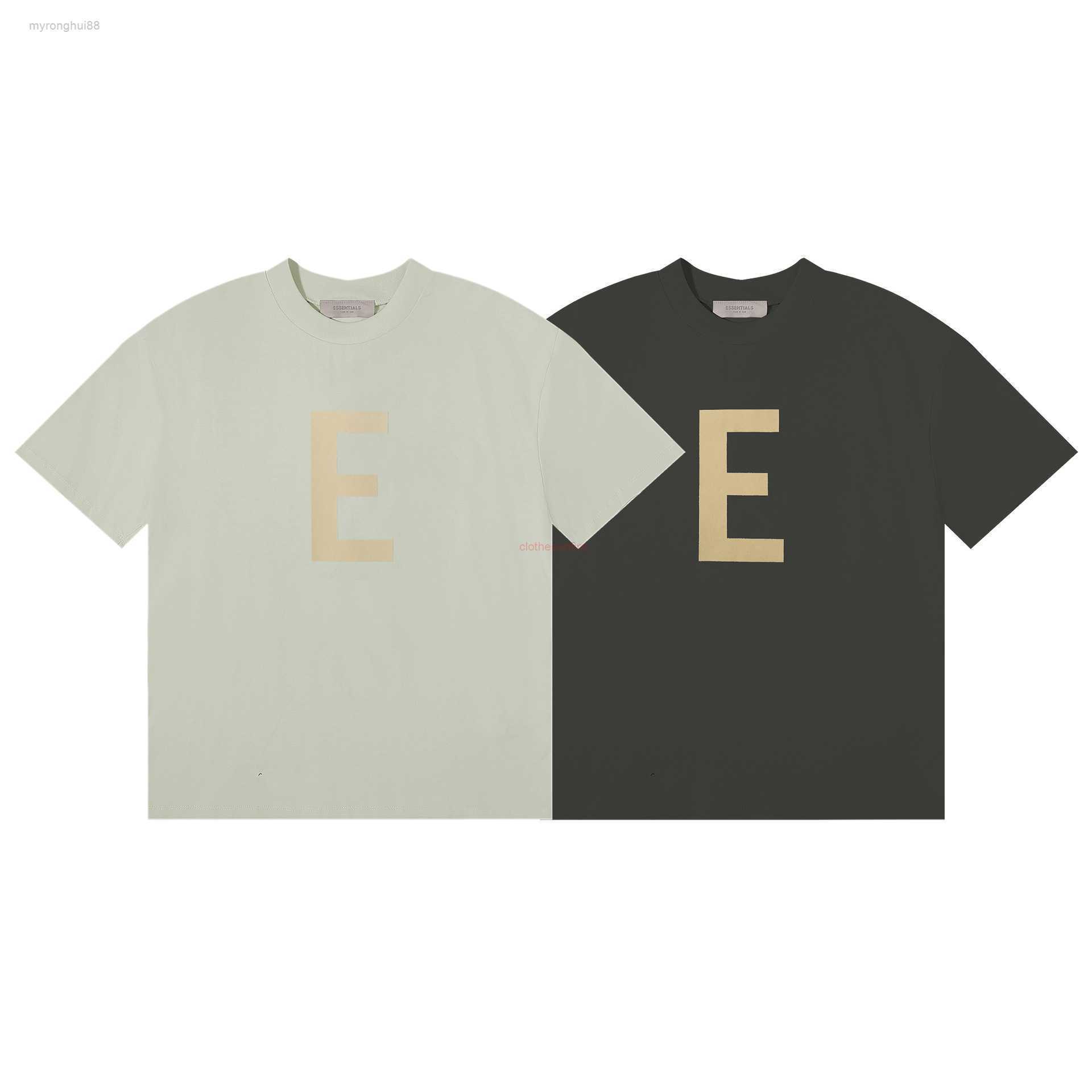 

ESS Men's T-shirts Fog God Double-thread Letter e Short Sleeve American Loose T-shirt Ins Fashion Summer 4EM7, Carbon black