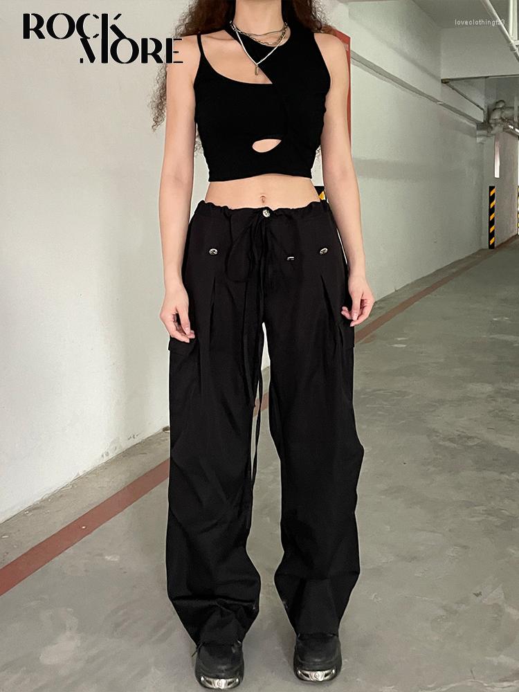 

Women' Pants Rockmore Black Baggy Cargo Low Waist Women Y2K Streetwear Wide Leg Trouser Loose Casual Joggers Sweatpants Harajuku