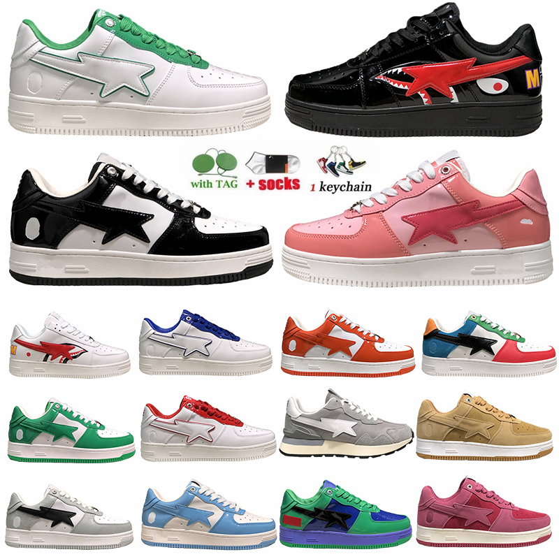 

Designer Shoes bapestas sneakers For Mens Womens Shark Black White Patent Leather Green Orange ABC Camo Navy Grey Fog Flat Bottoms Walking Casual Shoe