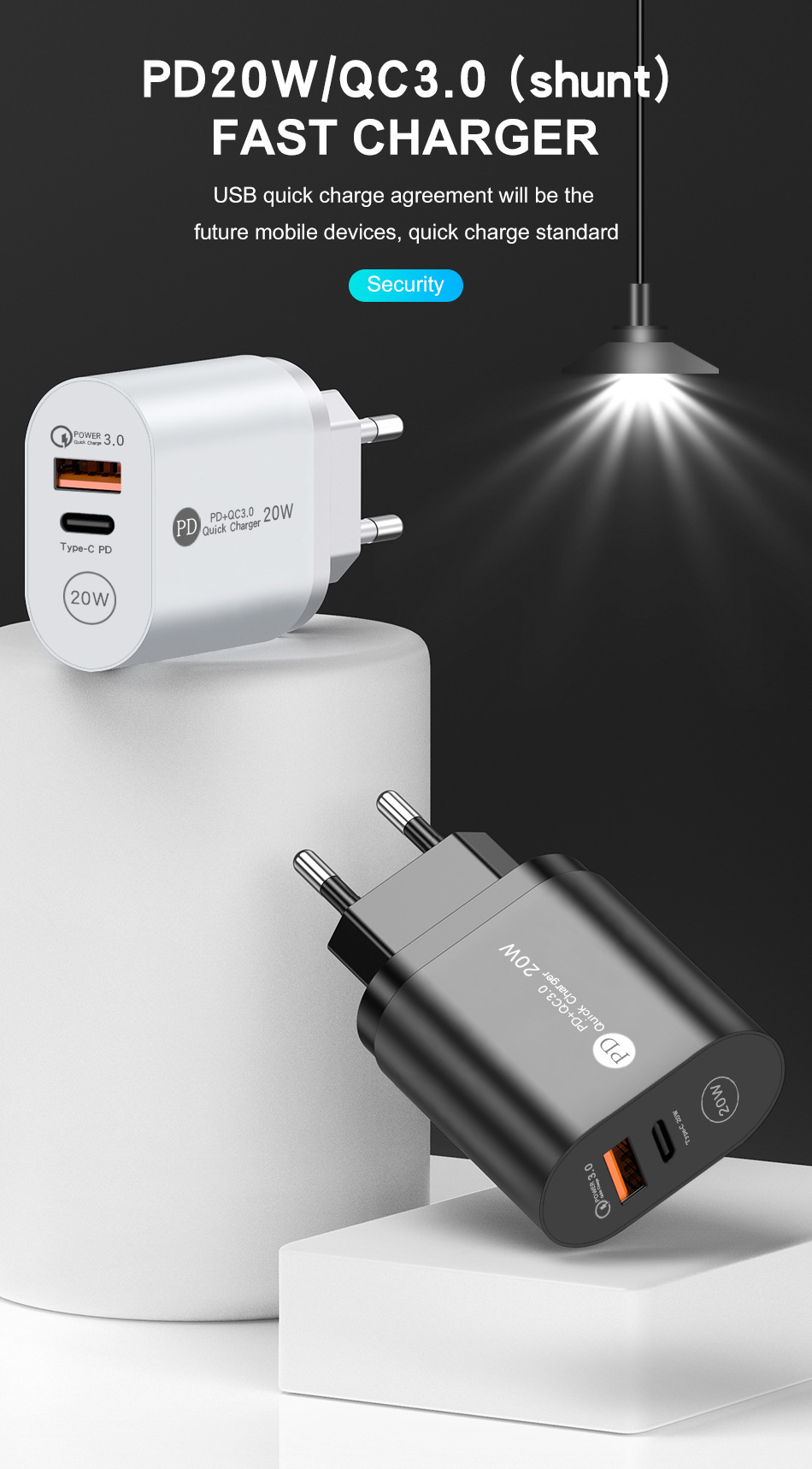 

PD20W mobile phone charger type-c PD fast charging head European, American, and British standard adapter