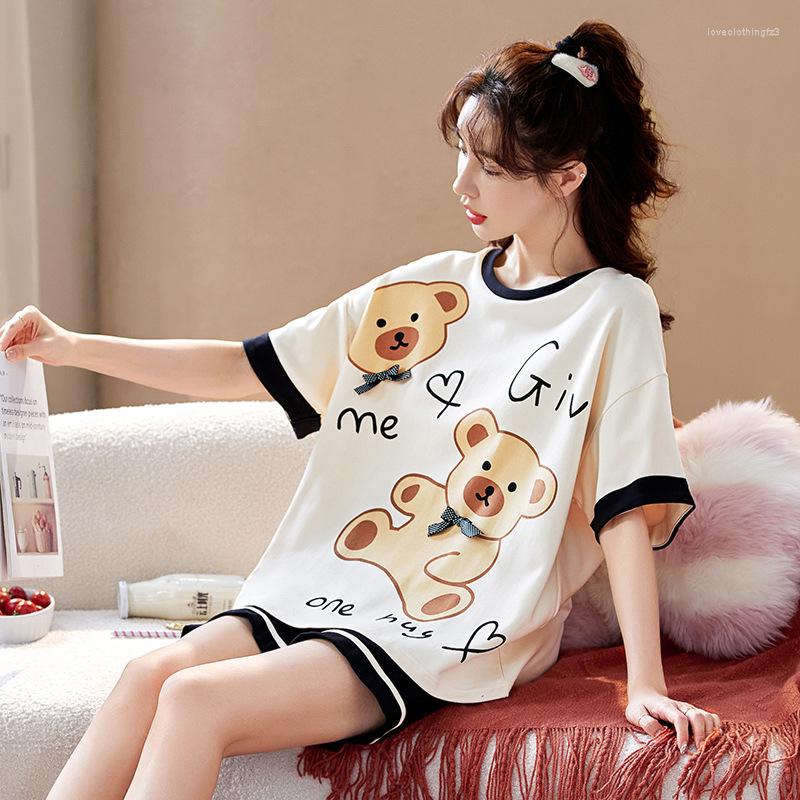 

Women's Sleepwear Summer Casual Cute Cartoon Pure Cotton Nightwear Girls Young Women Pajama Sets Pyjamas Femme Suits Loungewear Pijama, Pj20553