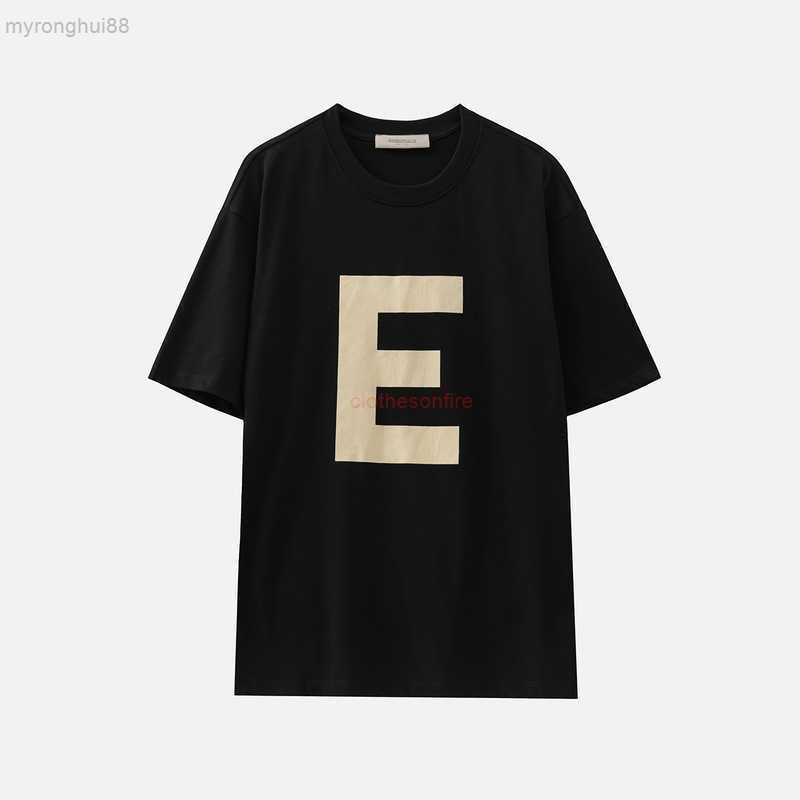

ESS Fog God Double Thread Letter e Short Sleeve Men's Loose T-shirt Ins Trendy Summer UG17, Black