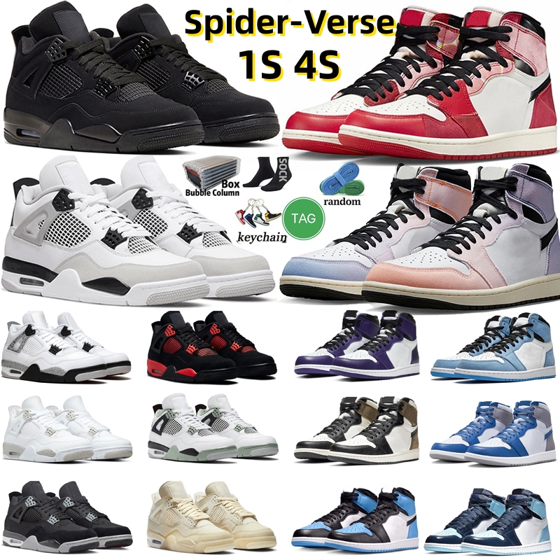 

High 1 1s Spider-Verse Skyline Lucky reen Lost and Found Chicago UNC Men Women Basketball Shoes 4S Black Cat Oreo Military black Sail Pine Green Trainers Sports Sneaker, Color-46
