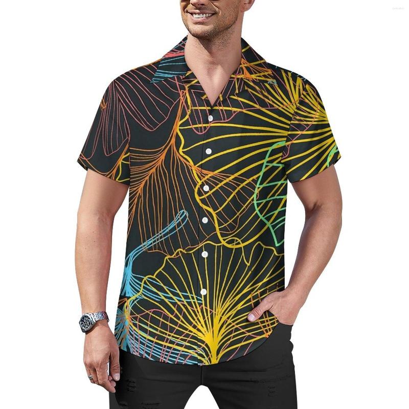 

Men' Casual Shirts Colorful Ginkgo Biloba Loose Shirt Beach Super Leaves Print Hawaiian Custom Short Sleeve Trendy Oversized Blouses, Style-7