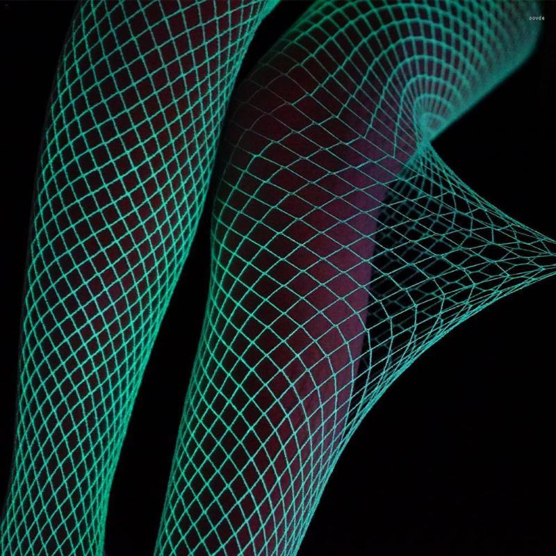 

Women Socks Luminous Fishnet Stockings For Moving One-pieces Mesh Leggings Tights High Waist Perspective Glow In The Dark Lingerie