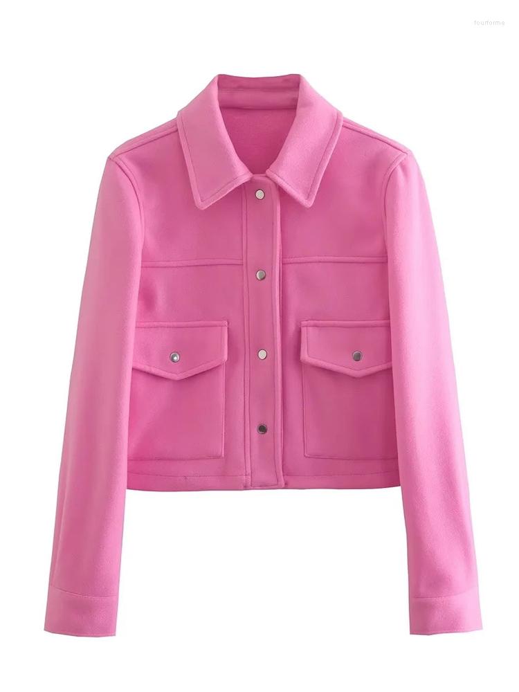 

Women' Jackets Merodi Womens Autumn Winter Fashion Two Pockets Solid Short Chic Lady Casual Single Breasted Woolen Pink Outwear, Green