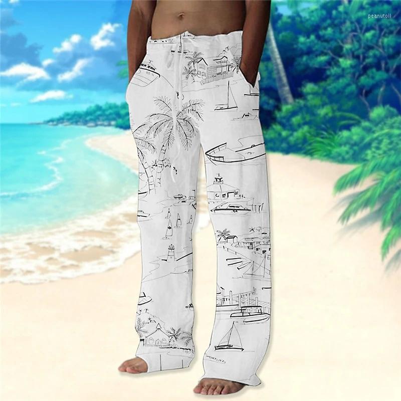 

Men' Pants Men' Trousers Summer Beach Drawstring Elastic Waist Straight Leg Coconut Tree Graphic Prints Comfort Casual Daily Holiday, Yzkt-701