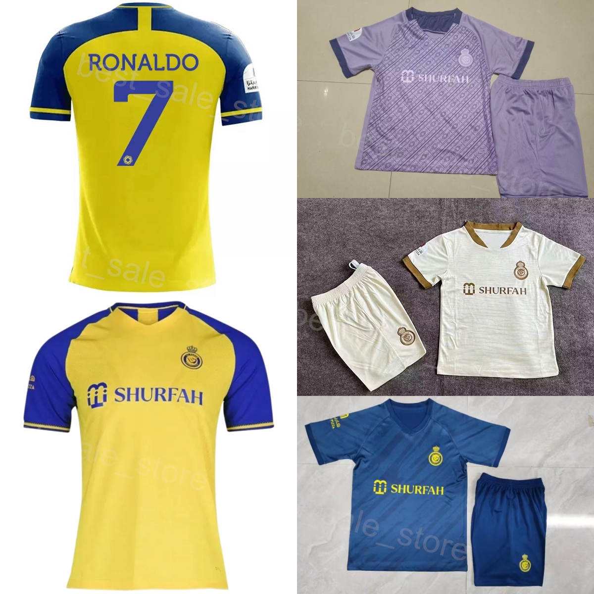 

7 Cristiano Ronaldo Soccer Jersey Al Nassr 94 TALISCA 18 GUSTAVO 29 GHAREEB 23 AHMED 2 AL-GHANNAM 16 MARAN 14 AL-NAJI 4 AL-FATIL Football Shirt Kits Custom Name Number, Men set