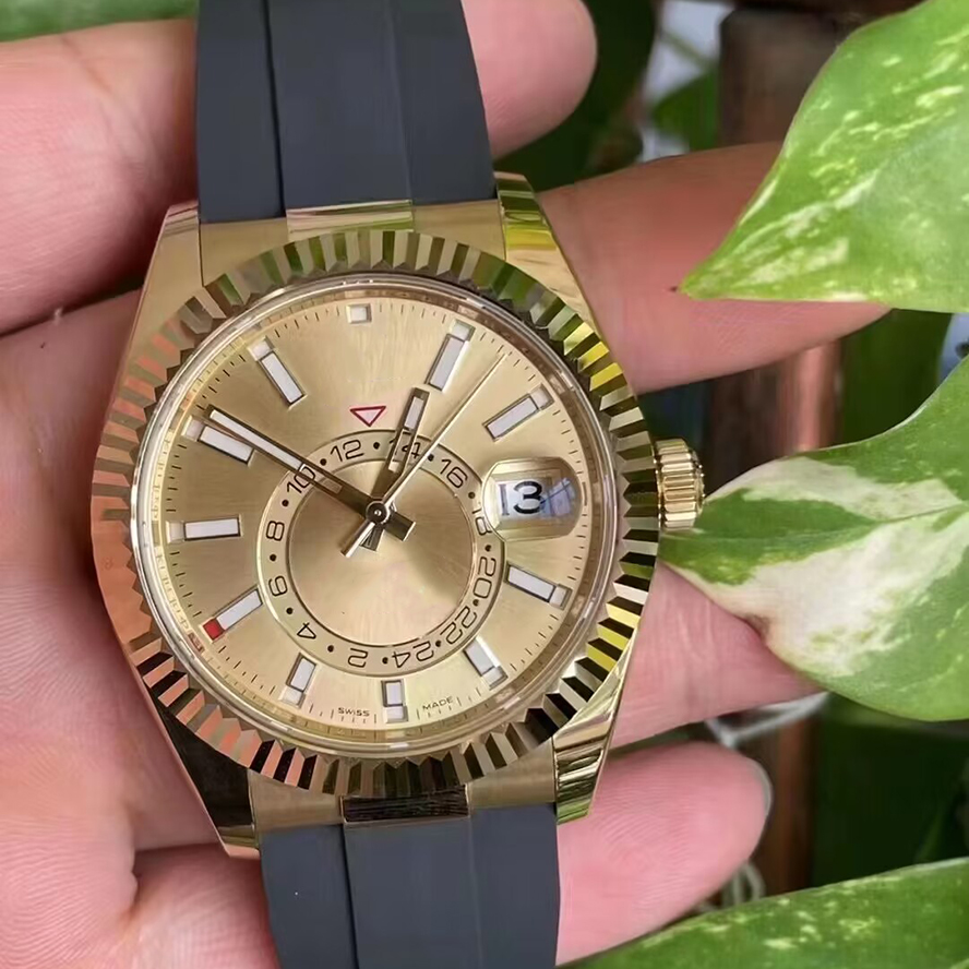 

Mens Watch Automatic Mechanical 18K Gold Stainless Steel 42mm SkyDweller Classic Rubber strap Adjustable Business Master Wristwatch Top Quality With Original Box, 22#