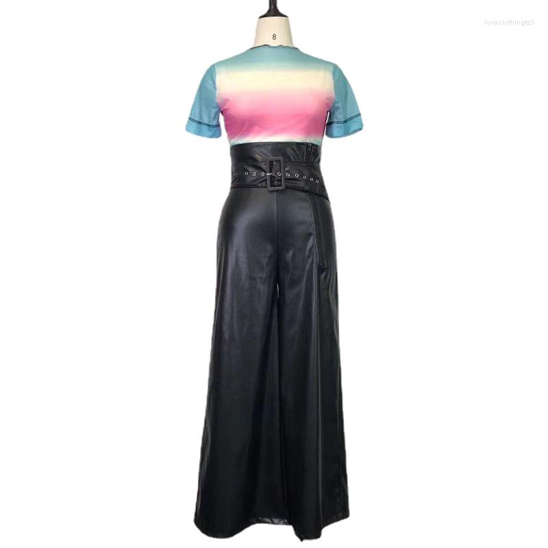 

Women' Pants Women Clothing PU Leather Wide Leg Pant Fall EA Sexy Nightclub Stitching Overalls Club Y2k Clothes Streetwear Wholesale, Black