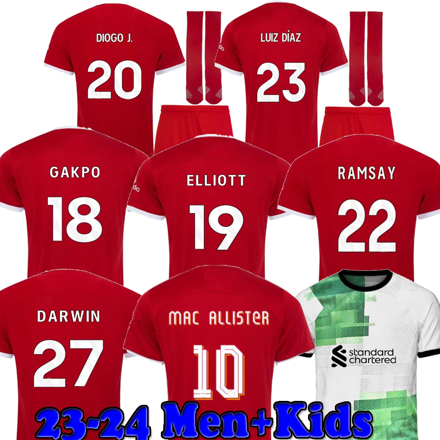 

Big Size 3XL 4XL 23 24 soccer jerseys MAC ALLISTER GAKPO DARWIN 2023 Mohamed Luis DIaz Alexander Arnold football kit tops shirts men kids uniform A.BECKER goalkeeper, Kids 23 24 home set with socks