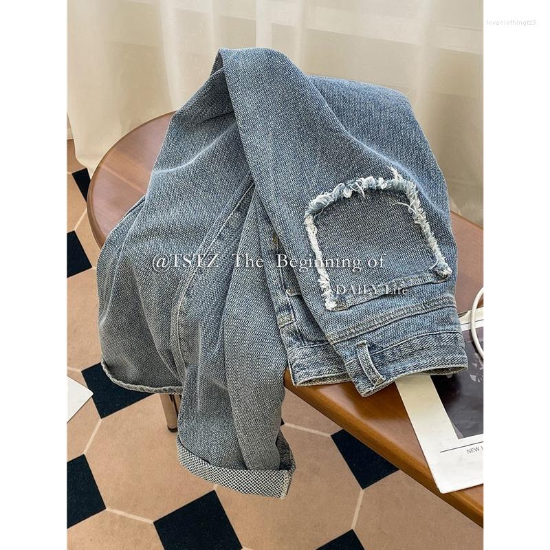 

Women's Jeans Vintage Blue High Waist Women Fashion Streetwear Pocket Wide Leg Jean Female Denim Trouser Slouchy Straight Baggy Pants