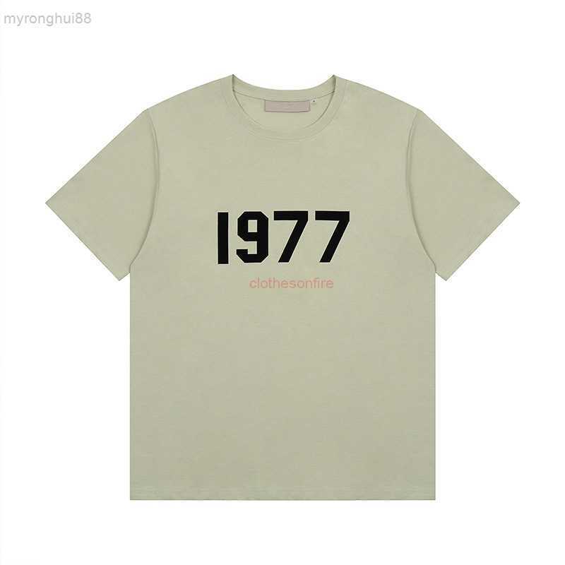 

ESS Fog God Double Thread Flocked Short Sleeve Men's T-shirt Loose High Street Fashion 1V56, Black