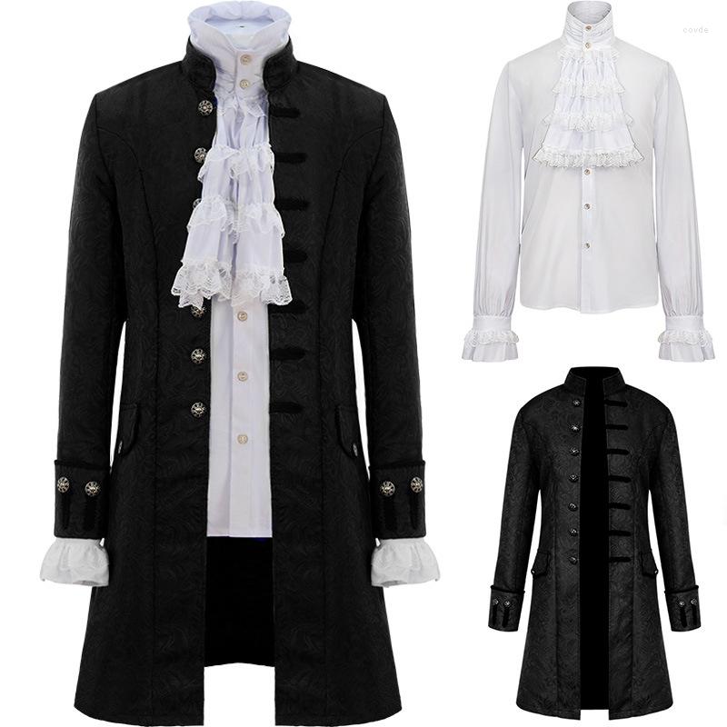 

Men's Jackets Mens Jacquard Open Jacket Victorian Pirate Ruffled Shirt Gothic Steampunk Overcoat Vintage And Shirts Chemise Tops, White 3 shirt