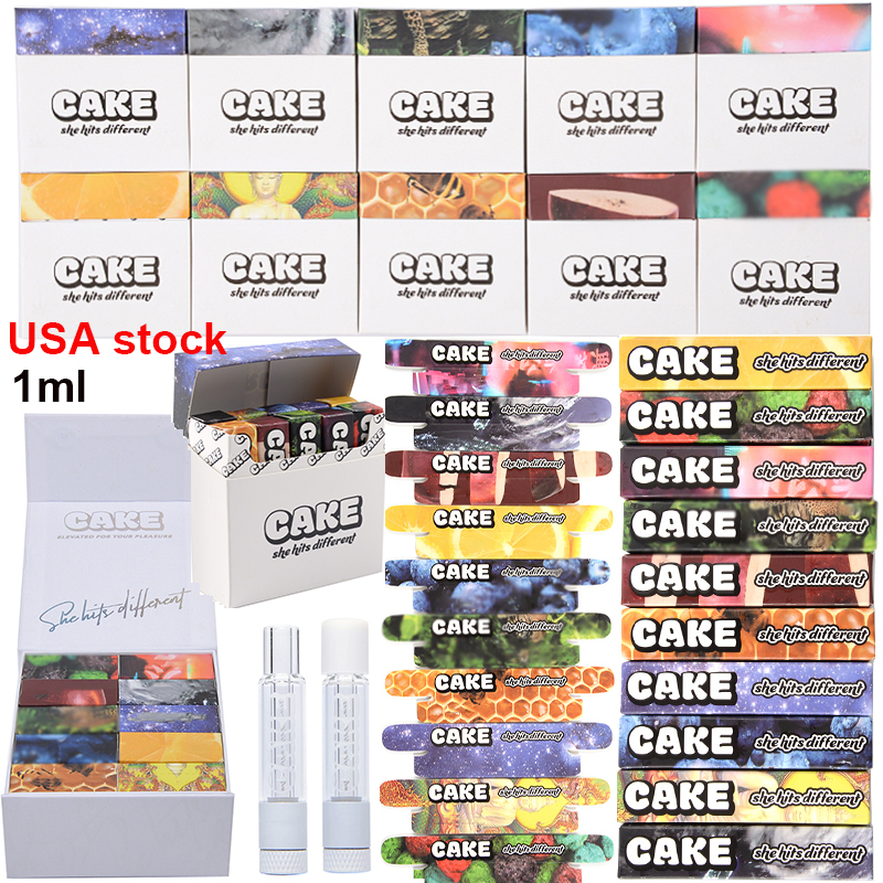 

IN USA STOCK Newest Full Glass Cake Atomizers Vape Cartridges Packaging Snap on Lock Empty 1ML Carts Thick Oil Vaporizer 510 Thread E Cigarette 10 Strains