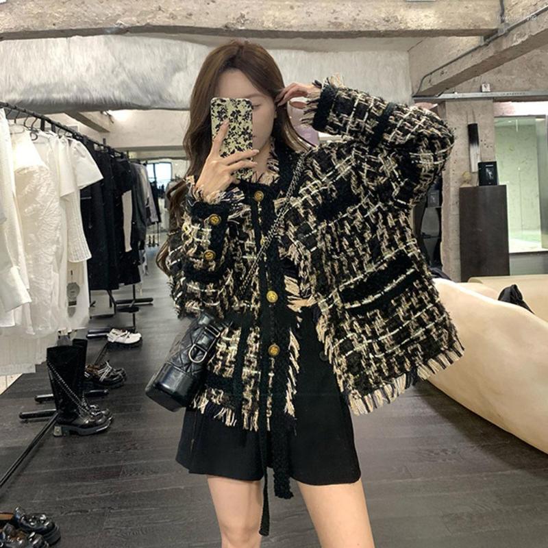 

Women's Jackets Spring Quality Vintage Tweed Jacket Women Tassels Weave Chic Winter Coat High Streetwear O-neck Full Sleeve Loose Outwear, Photo color