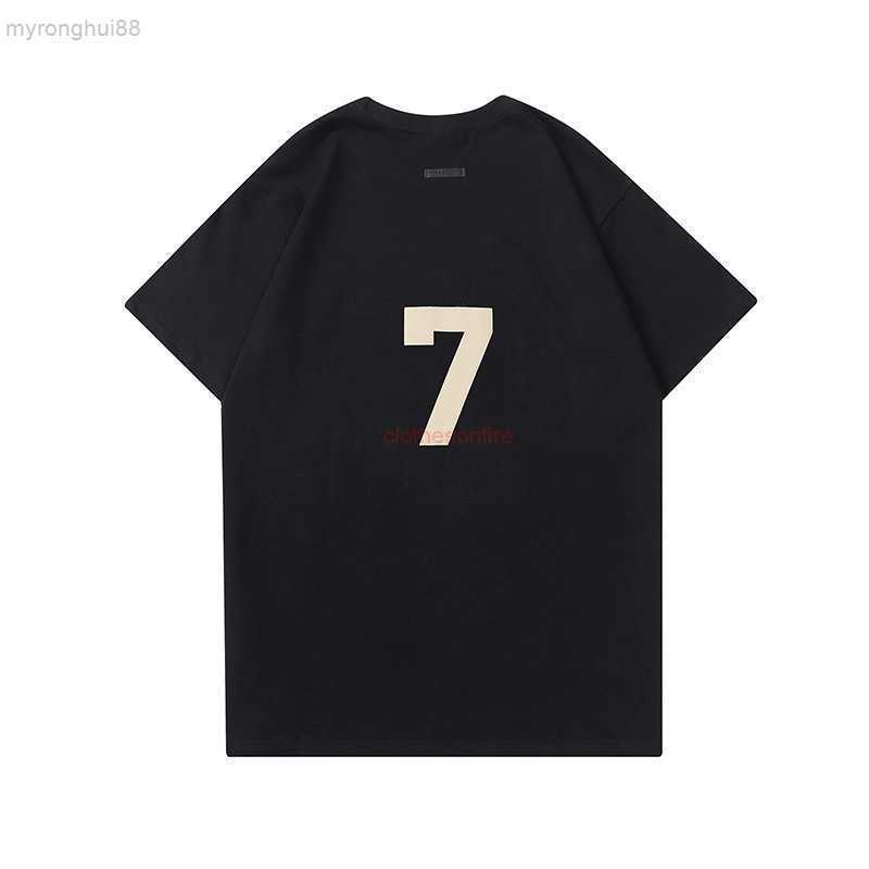 

ESS Summer Fashion New God Fog Flocking Season Main Line Men's and Short Sleeve T-shirt DJKX, Black