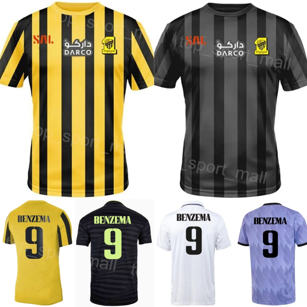 

Al Ittihad Soccer Karim Benzema Jersey Abderrazak Hamdallah Romarinho Igor Coronado Haroune Camara Ahmed Hegazi Ahmed Sharahili Helder Costa Football Shirt Kits, Black