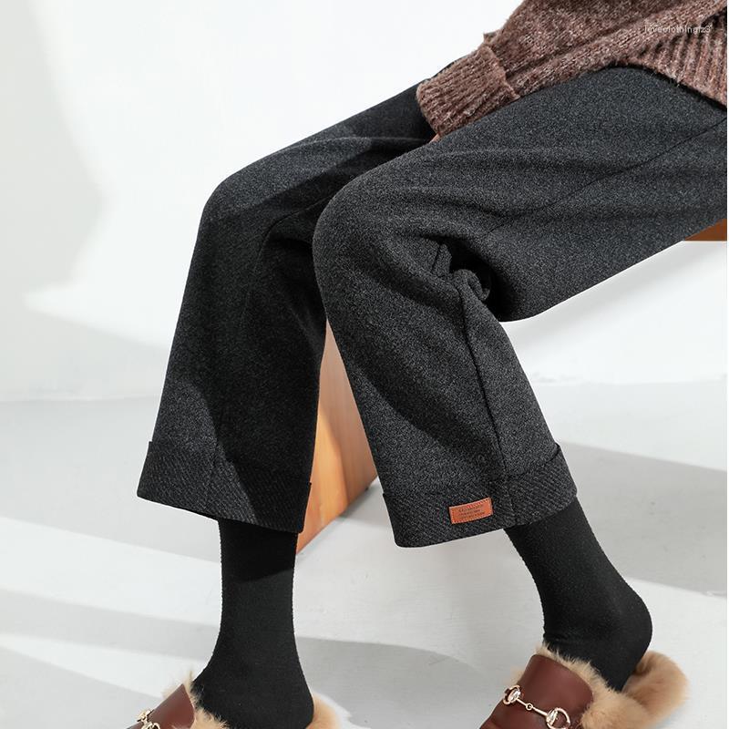 

Women's Pants Women's Woolen Casual Wide Leg Vintage High Waisted Trousers Basic Harajuku Winter Clothes Woman 2023 With, Khaki