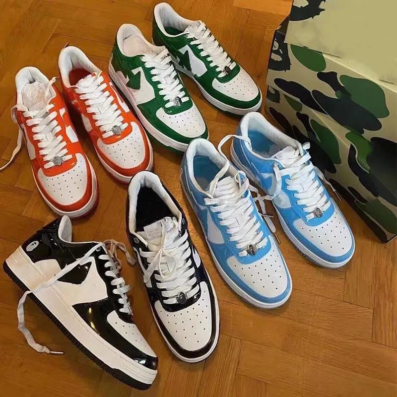 

Ape Designer A Bape Sta Bapesta SK8 Casual Shoes Low Baped for men Sneakers Patent Leather Black White Blue Camouflage Skateboarding jogging Sports Star Trainers, Box