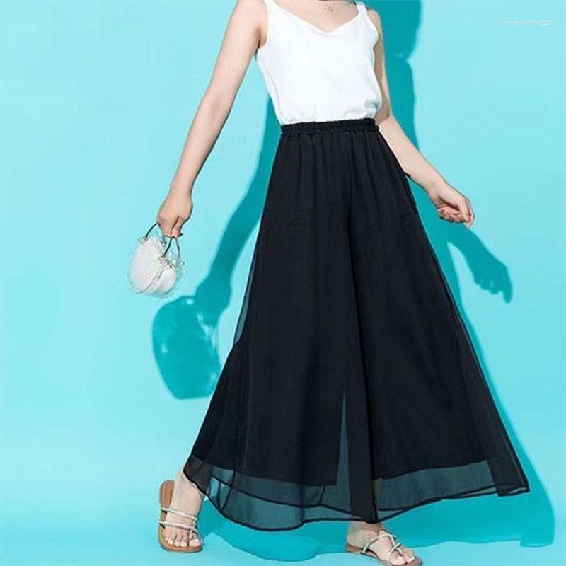 

Women's Pants Women Fashion Oversized Chiffon Wide Leg Spring Summer All-match Solid High Waist Thin Korean Loose Elegant Casual Trouser, Black 9 no pockets