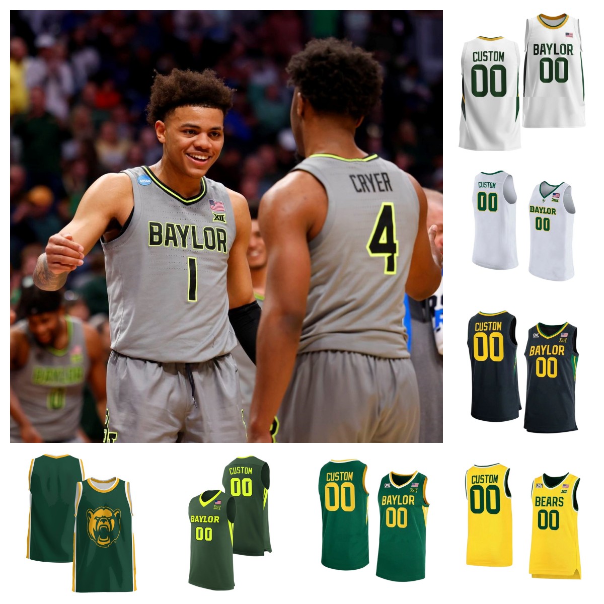 

NCAA Baylor Bears Basketball Jersey Adam Flagler LJ Cryer Keyonte George Flo Thamba Jalen Bridges Langston Love Dale Bonner Caleb Lohner Jos, As pic