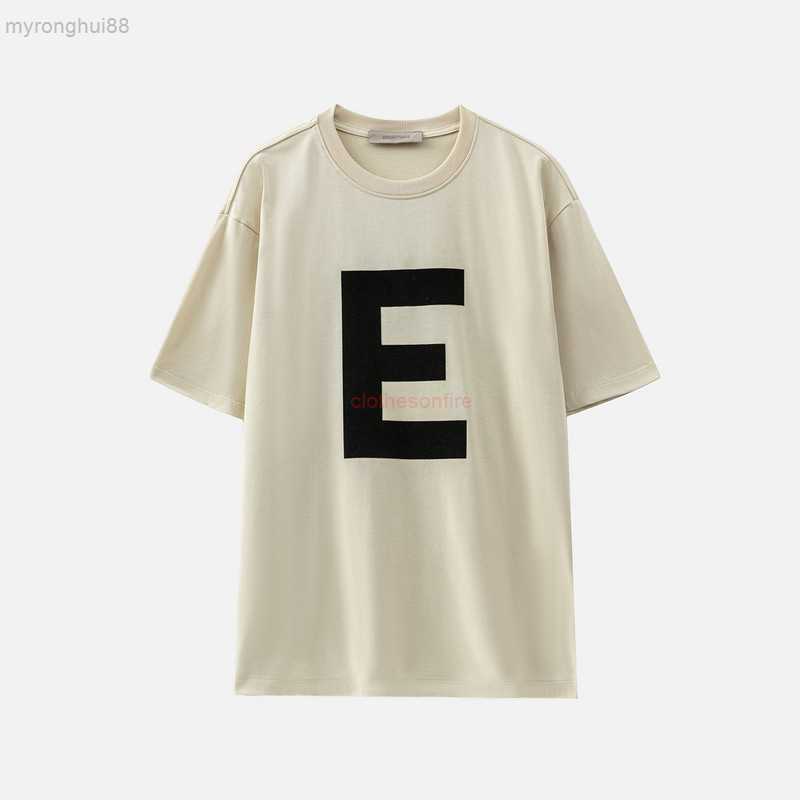 

ESS Fog God Double Thread Letter e Short Sleeve Men's Loose T-shirt Ins Trendy Summer 2GVV, Black