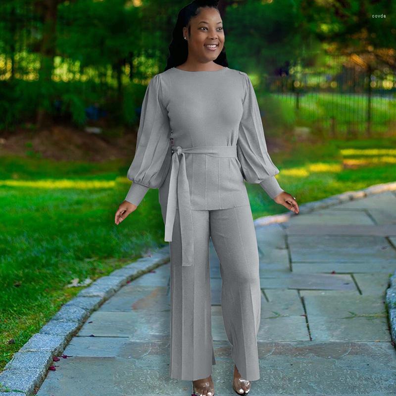 

Women's Two Piece Pants Streetwear Set Women Lantern Sleeve Belt Top And Wide Leg Casual Loose Fit Fitness Sporty Outfits Matching Sets, Claret